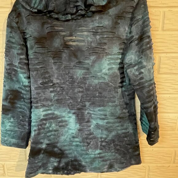 Dusak Design black/bluish ruffle burnout top size L - Picture 2 of 4